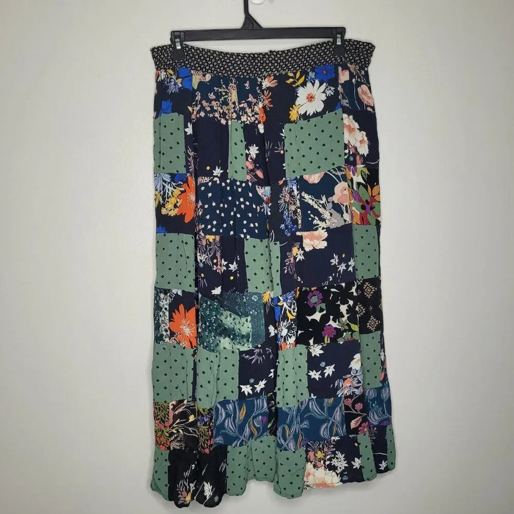 Just Cruising mixed print patchwork drawstring maxi rustic artsy boho skirt